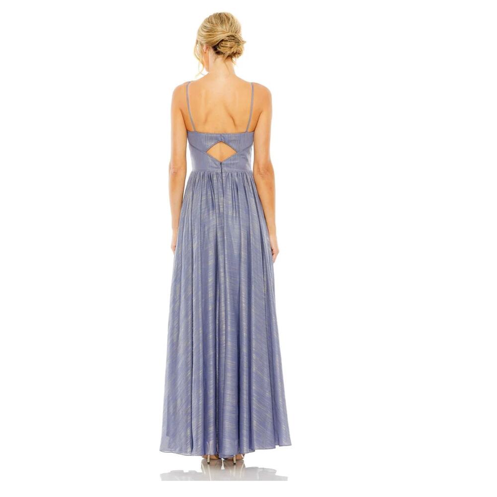 New with Tags Mac Duggal 49738 Blue Pleated Cutout Maxi Dress Size 6 Party - Picture 3 of 16